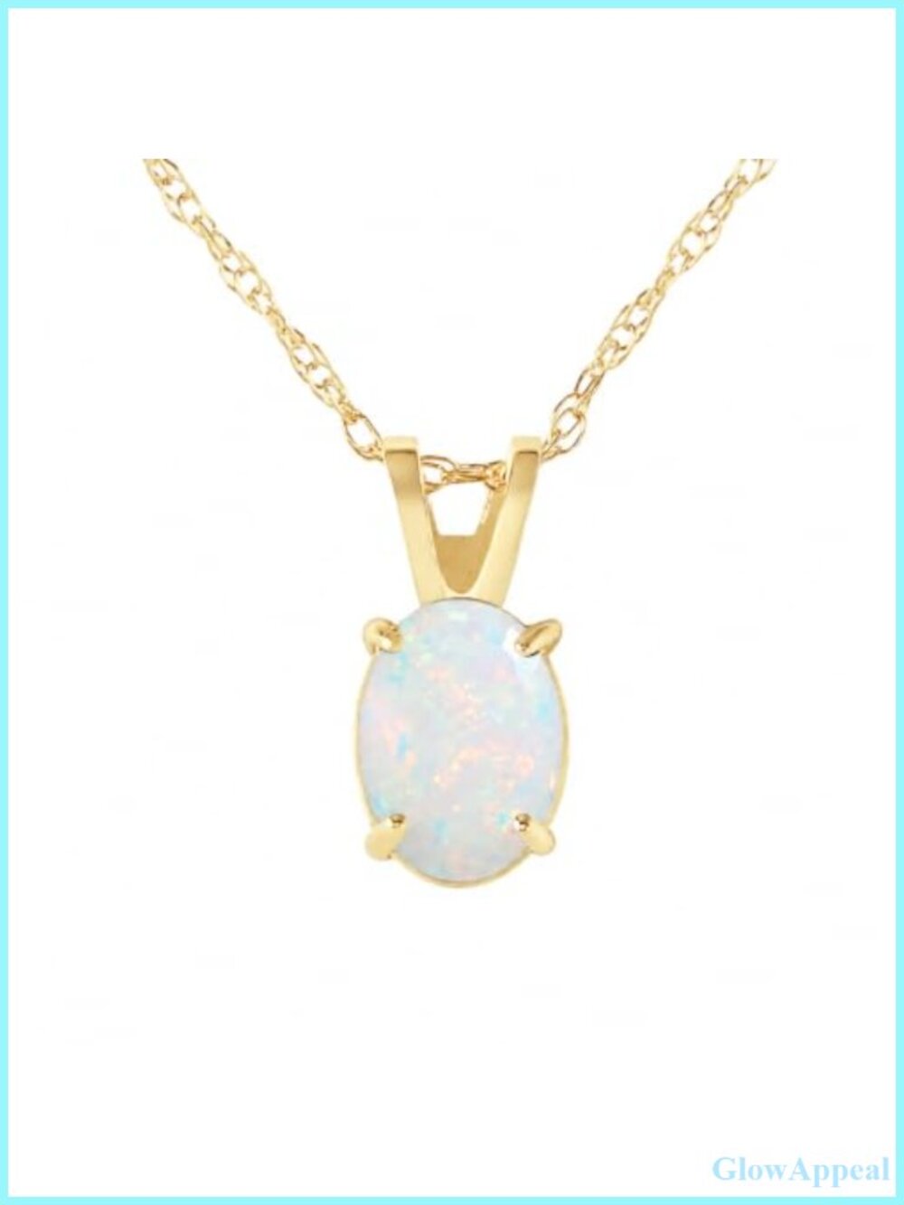 14k Gold Oval Natural Opal Pendant Necklace 20" Spring Ring